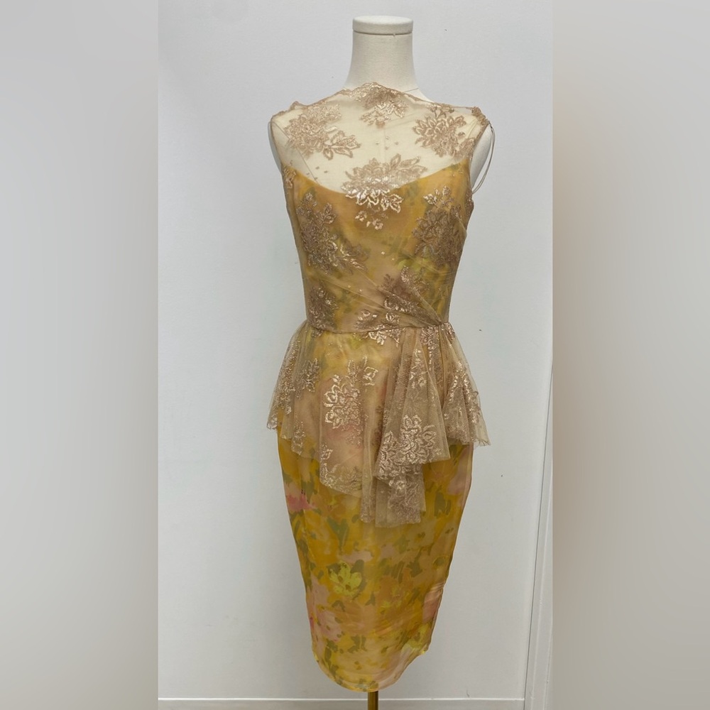 Brand New Badgley Mischka Yellow & Gold Sheath Dress Size 6